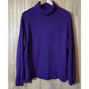 Coldwater Creek Purple Braided Cable Stitch Turtleneck Sweater Size 1X 18